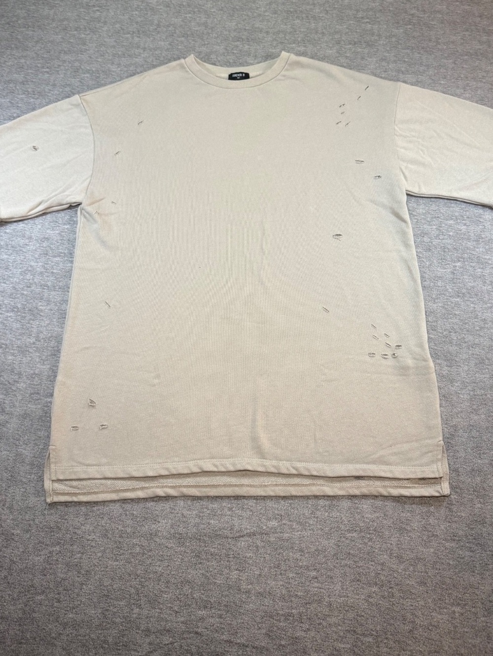 Forever 21 Men Distressed T-Shirt Large Beige Short Sleeve Crew Neck Streetwear
